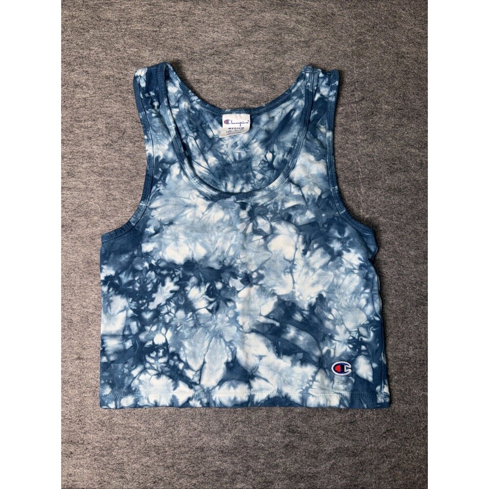 Champion, Blue & White Tie Dye Crop Top - Size M